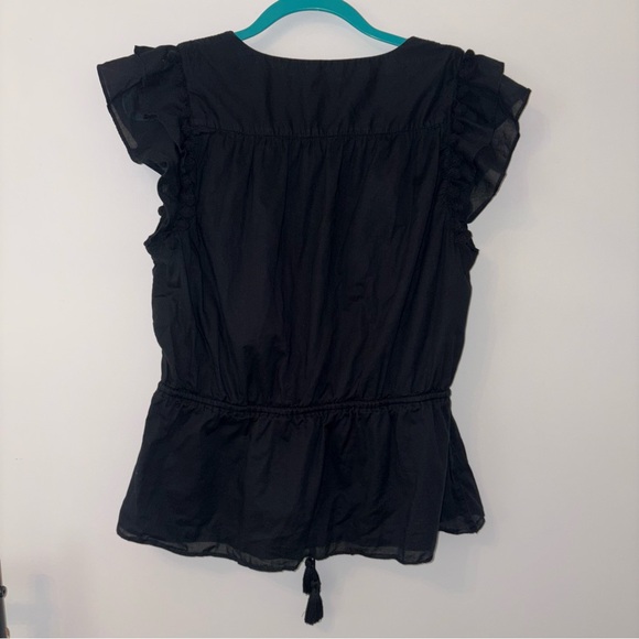 Point Sur by J.Crew Black Blouse with Ruffle Flutter Sleeve and Pom Poms - XL - Picture 3 of 10